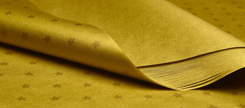 papier de soie imprimé or "Etoiles" pour emballage cadeau